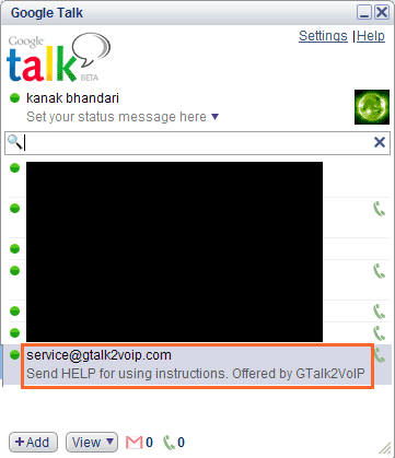 gtalk2voip bot in Google Talk