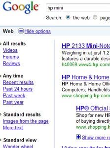 Extra search filter options for Google web search