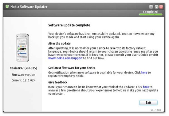 Nokia N97 firmware version 12.2.024