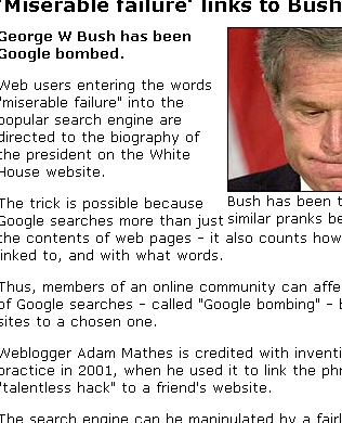 bush as miserable failure prank