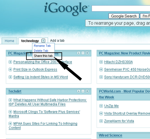 share google with igoogle