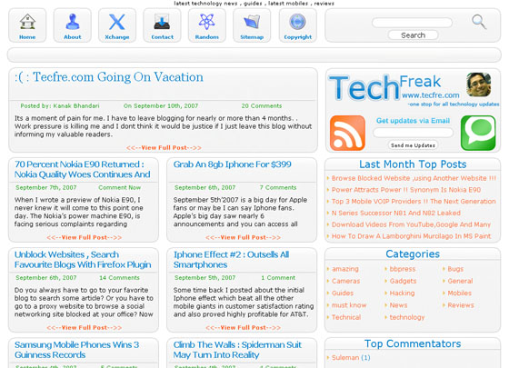 tecfre.com redesign, The content theme