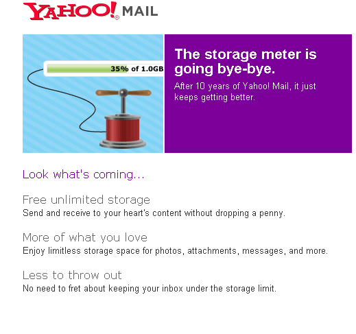 yahoo mail goes unlimited yahoo mail goes unlimited