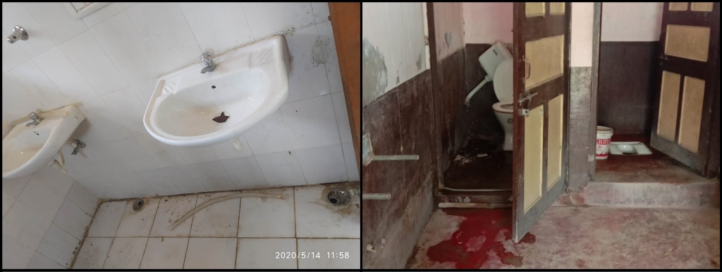 روہتاس (بائیں) اور چھپرہ کے کورنٹائن سینٹر کے ٹوائلٹ کا حال۔