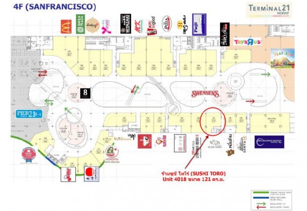 แผนผังร้านอาหารในชั้น 4 ของ Terminal 21 Korat (ภาพจาก Sushi Toro)
