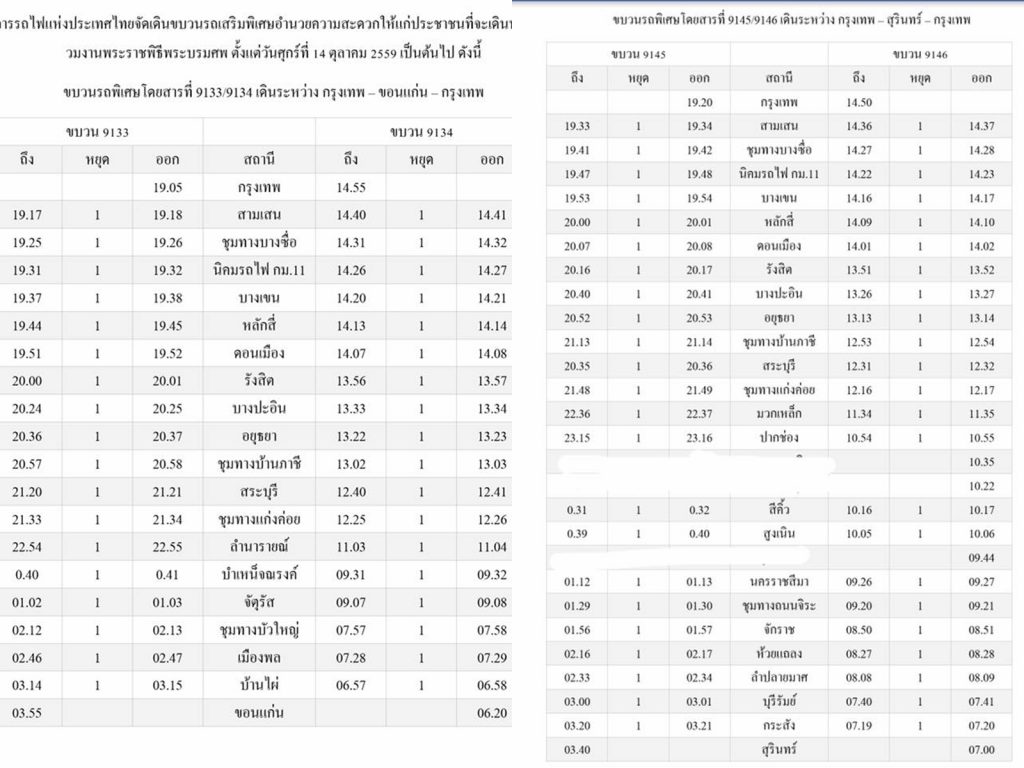 ตารางเวลารถไฟขบวนพิเศษ (คลิ้กที่ภาพเพื่อดูรูปใหญ่)