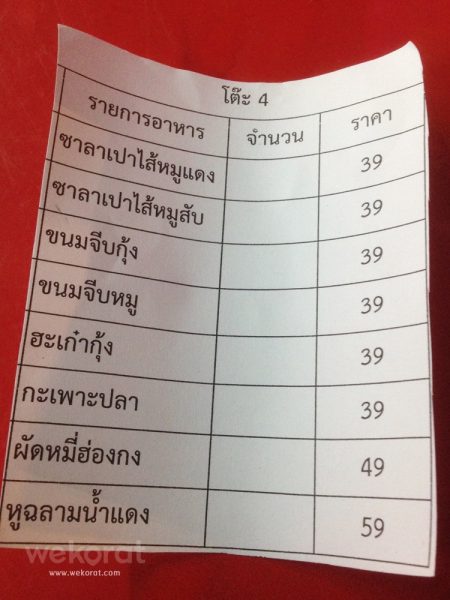 เมนู อยากทานอันไหนก็สั่งเอาในใบ