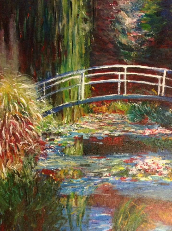 The writer's daughter's reproduction of Monet's 'Lily Pong and Japanese Bridge'. Image credit Claire Wong.