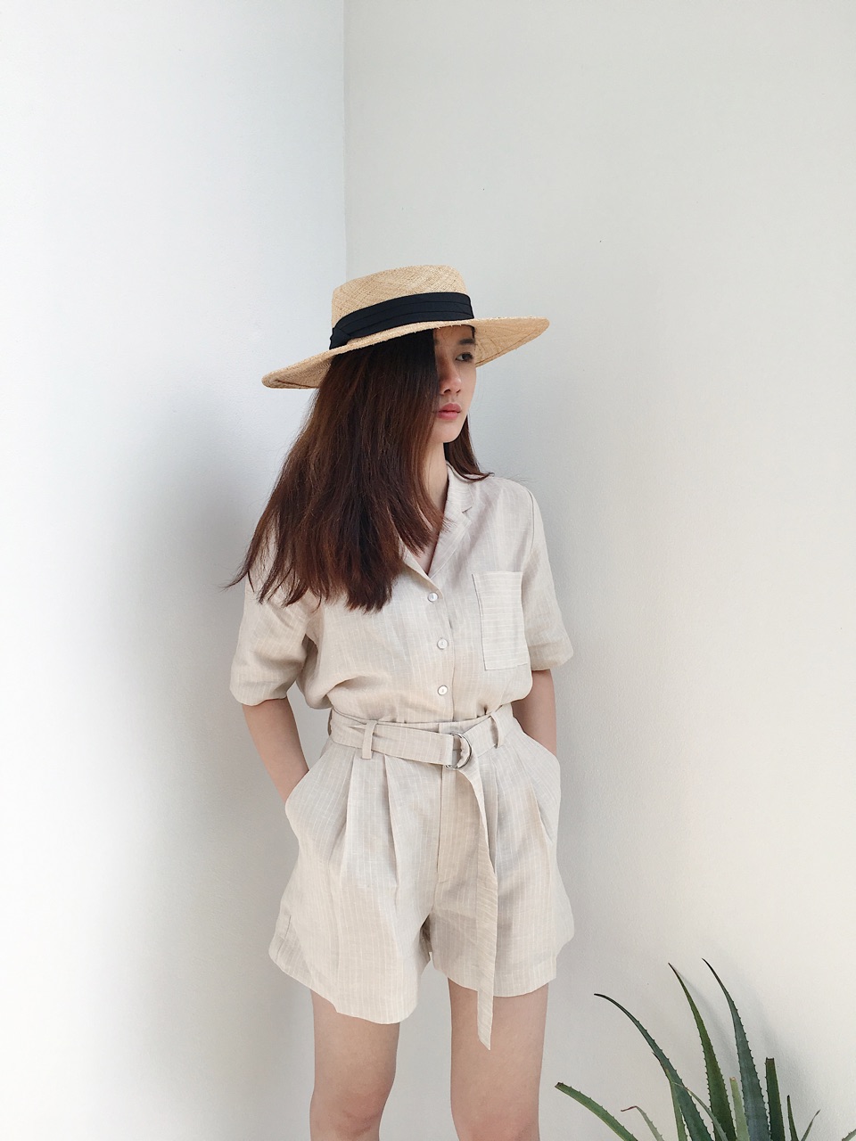 เสื้อเชิ้ต แขนสั้น Linen stripe shirt : 790 THB