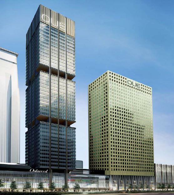 The new exterior of OUE Downtown after a $30 million facelift