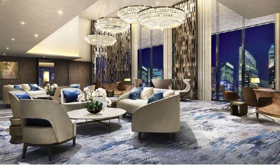 Artist’s impression of the lobby and reception of the new Oakwood Premier OUE Singapore