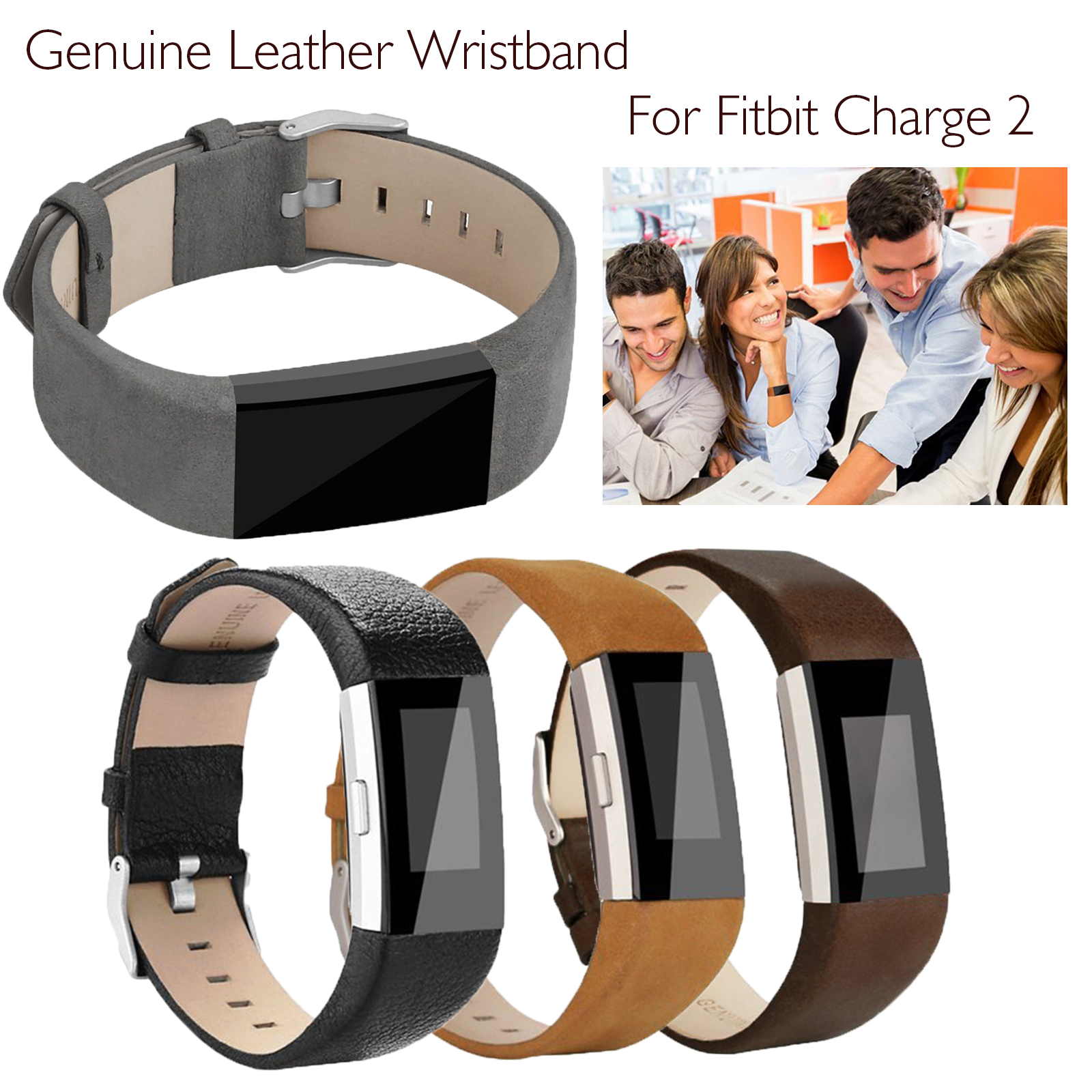 Genuine Leather Wrist Watch Band Replacement Strap For Fitbit Charge 2