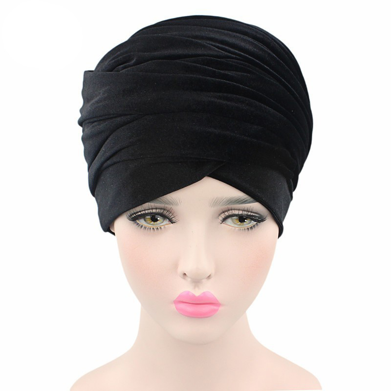 Luxury Velvet Mesh Nigerian Turban Long Head Scarf Headscarf Hijab Cap Earwarmer