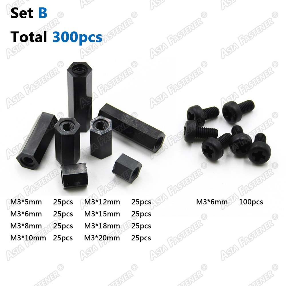 300X Schwarz Kunststoff Nylon M3 Sechskantsäule Abstandhalter Schraubmutter Sortiment PCB - Bild 3 von 3