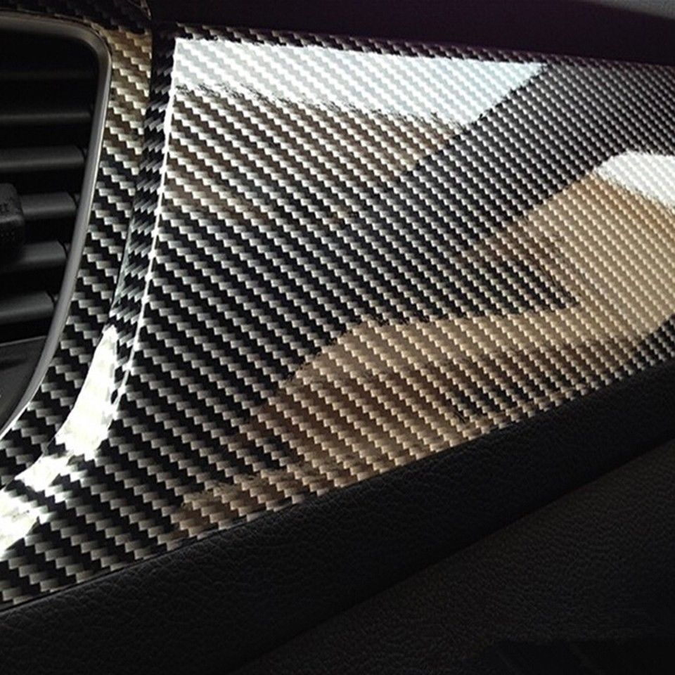 Black 5D Glossy Carbon Fiber Vinyl Film Sticker Car Wrap Free Air Release