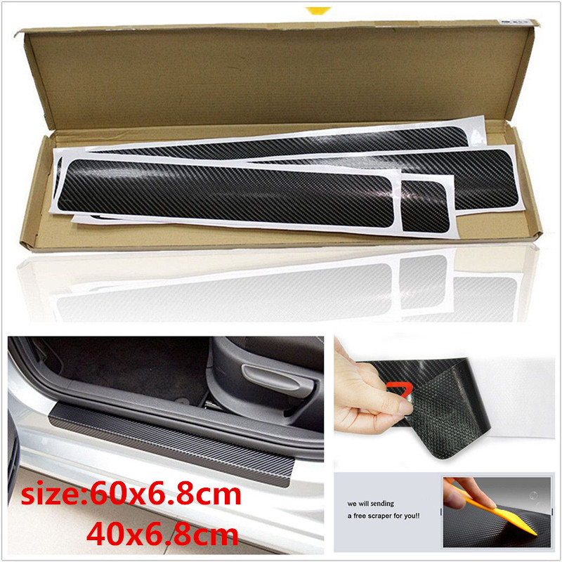 4X Accessories Carbon Fiber Car Door Plate Sill Scuff Cover Anti Scratch Sticker