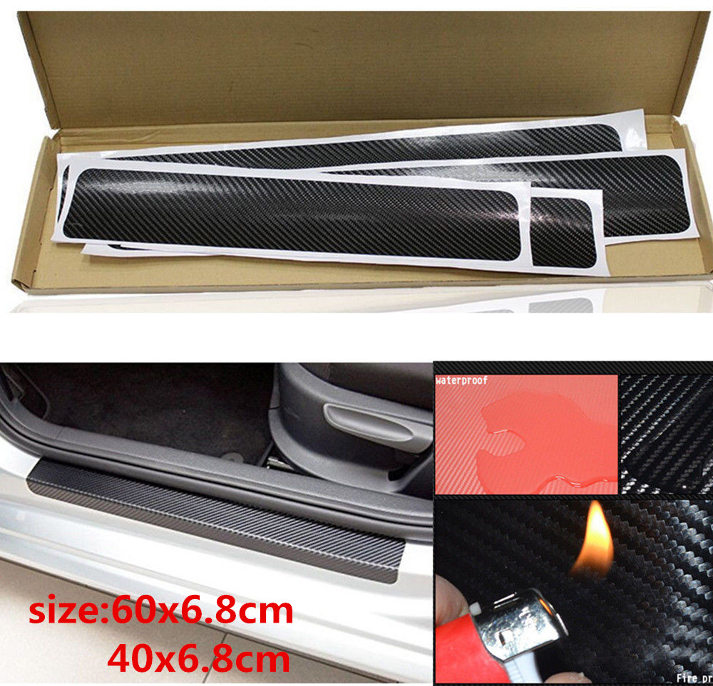 4x Accessories Carbon Fiber Car Door Sill Scuff Anti-Scratch Decal Front Rear 3D