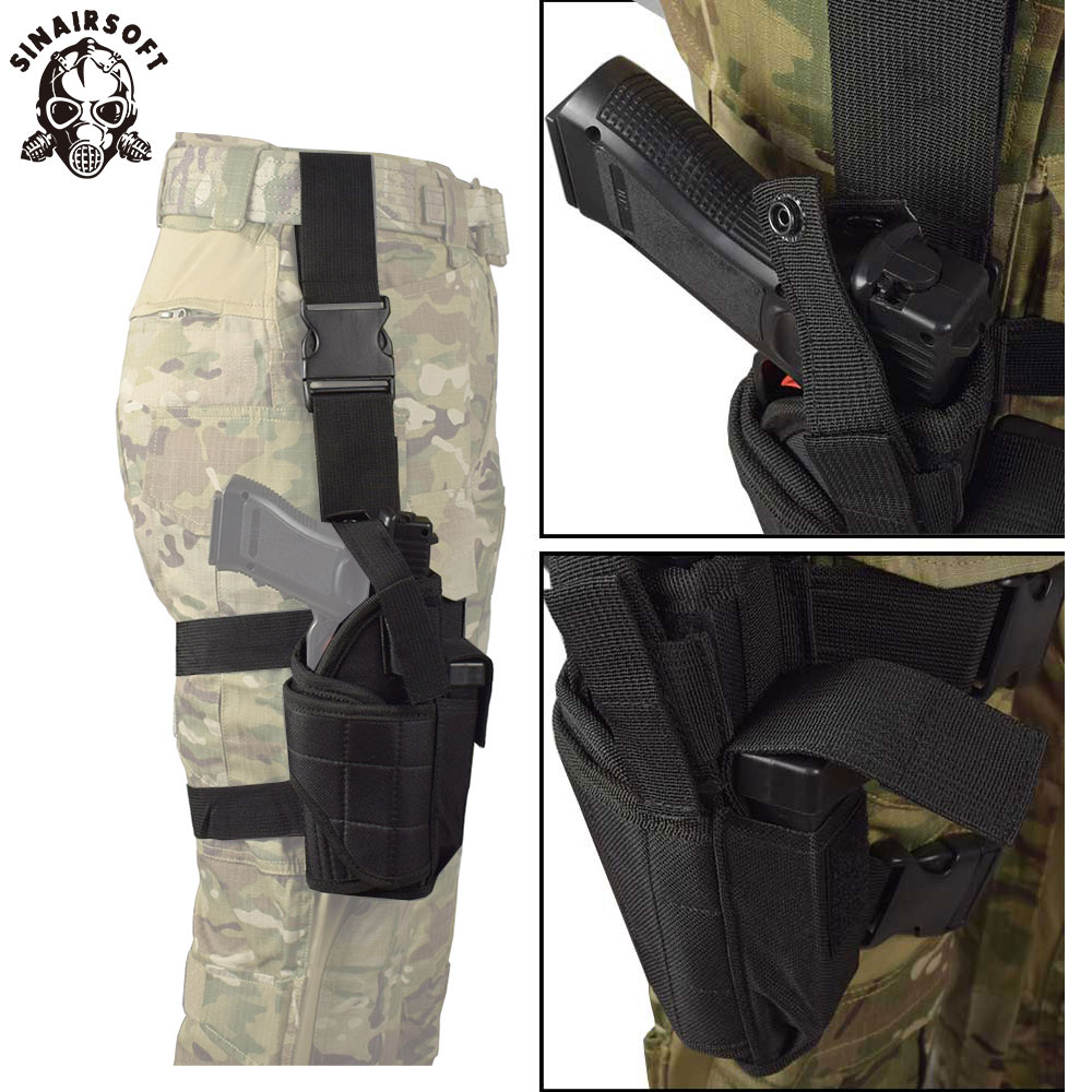 Tactical Army Pistol Drop Leg Thigh Holster W/Mag Pouch Righthand Gun