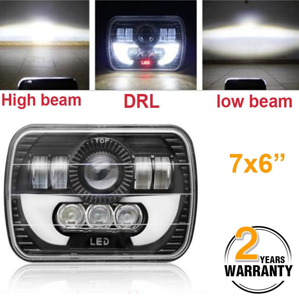 7x6 5x7/" DOT LED Headlight Halo DRL For 86-95 Jeep Wrangler YJ 84-01 Cherokee XJ
