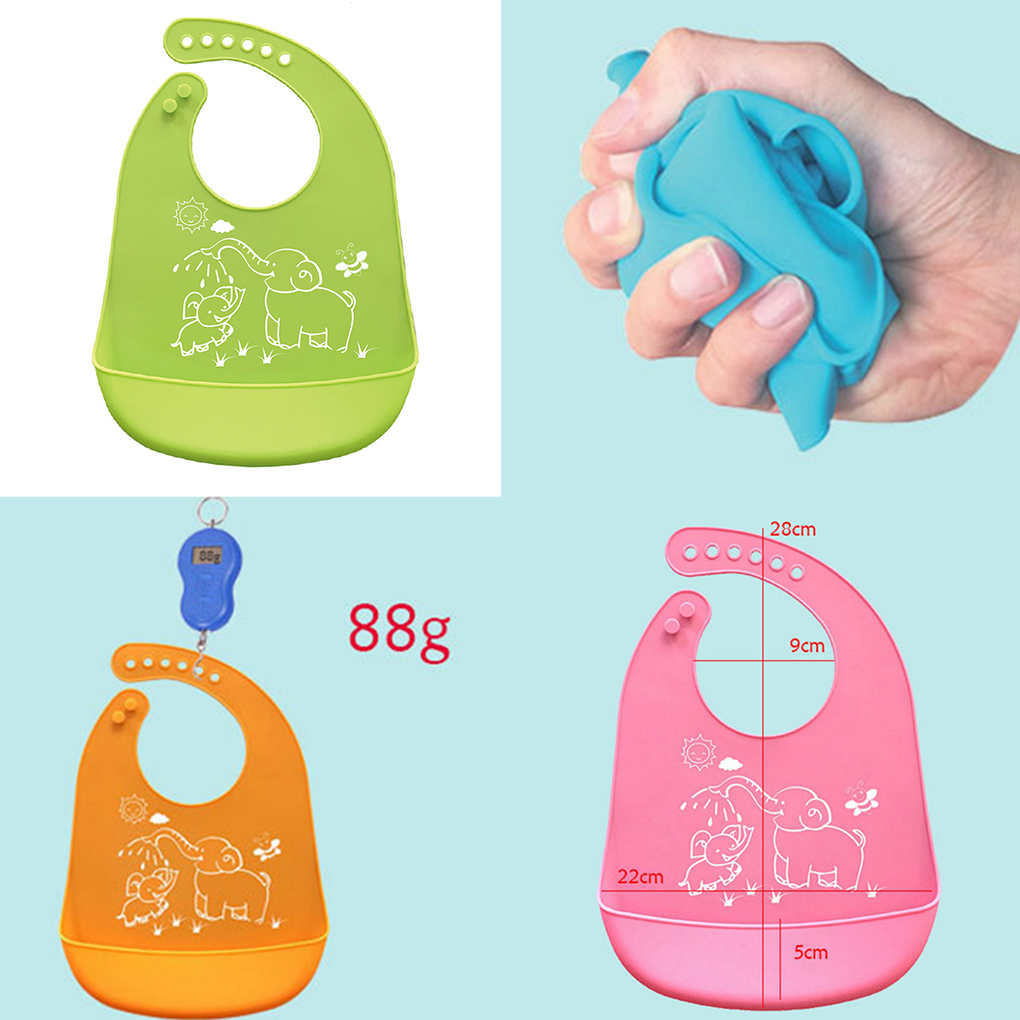 Waterproof Baby Soft Silicone Bibs Feeding Bib Kids Roll up Food Catcher Pocket