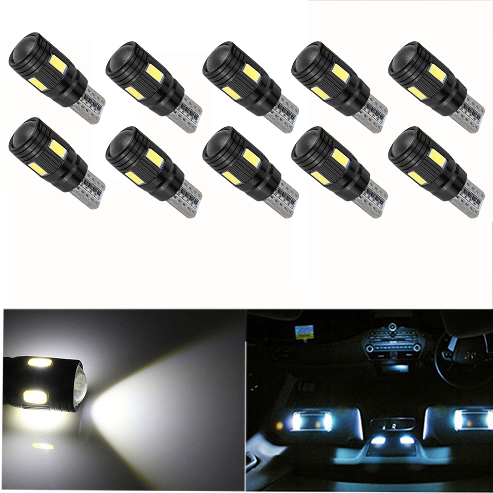 2 Pcs Canbus T10 LED Light 5730 6SMD Error Free 12V Bulbs W5W 168 194 Lens 6000K