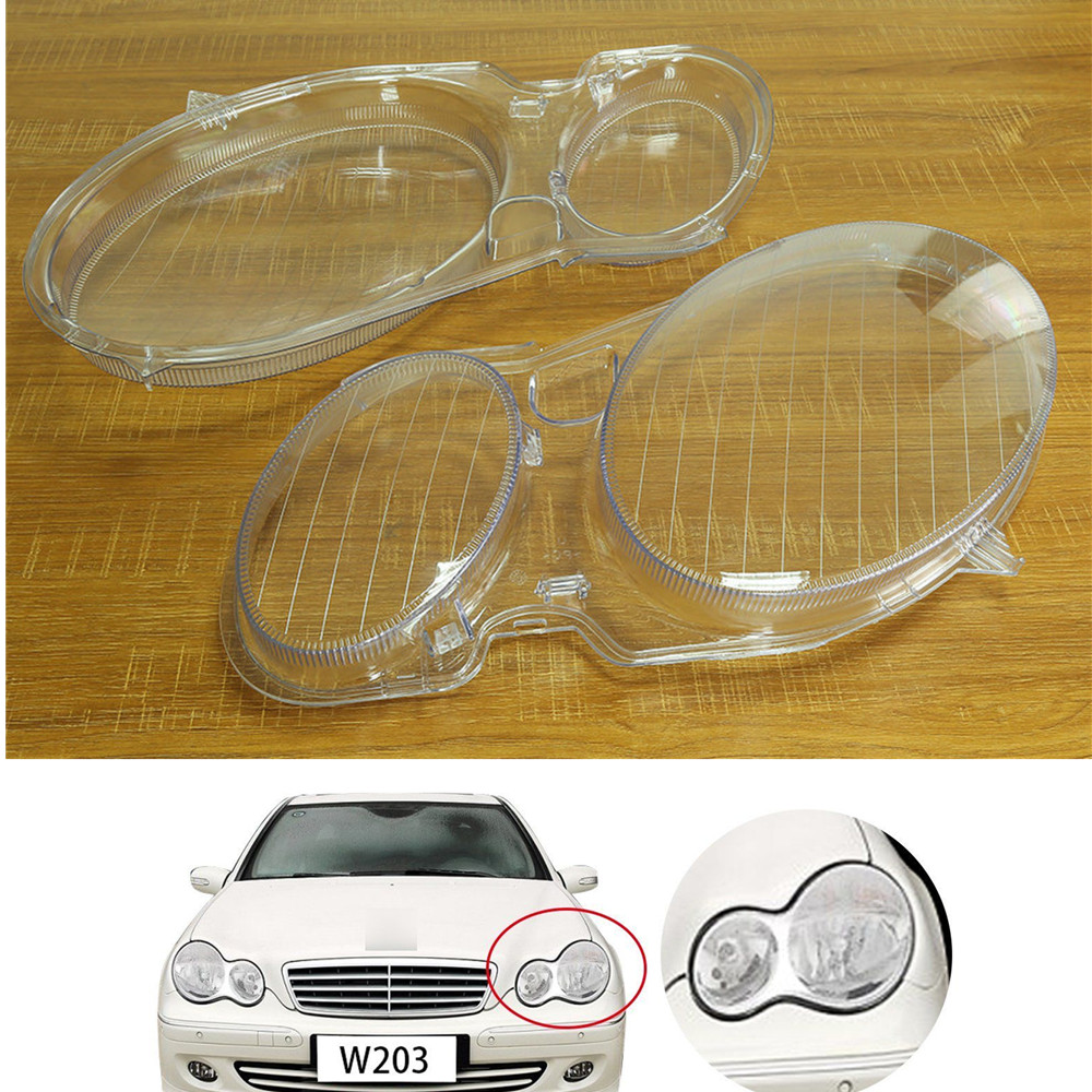 1Pair Headlight Headlamp Clear Lens Cover For Mercedes Benz W203 C