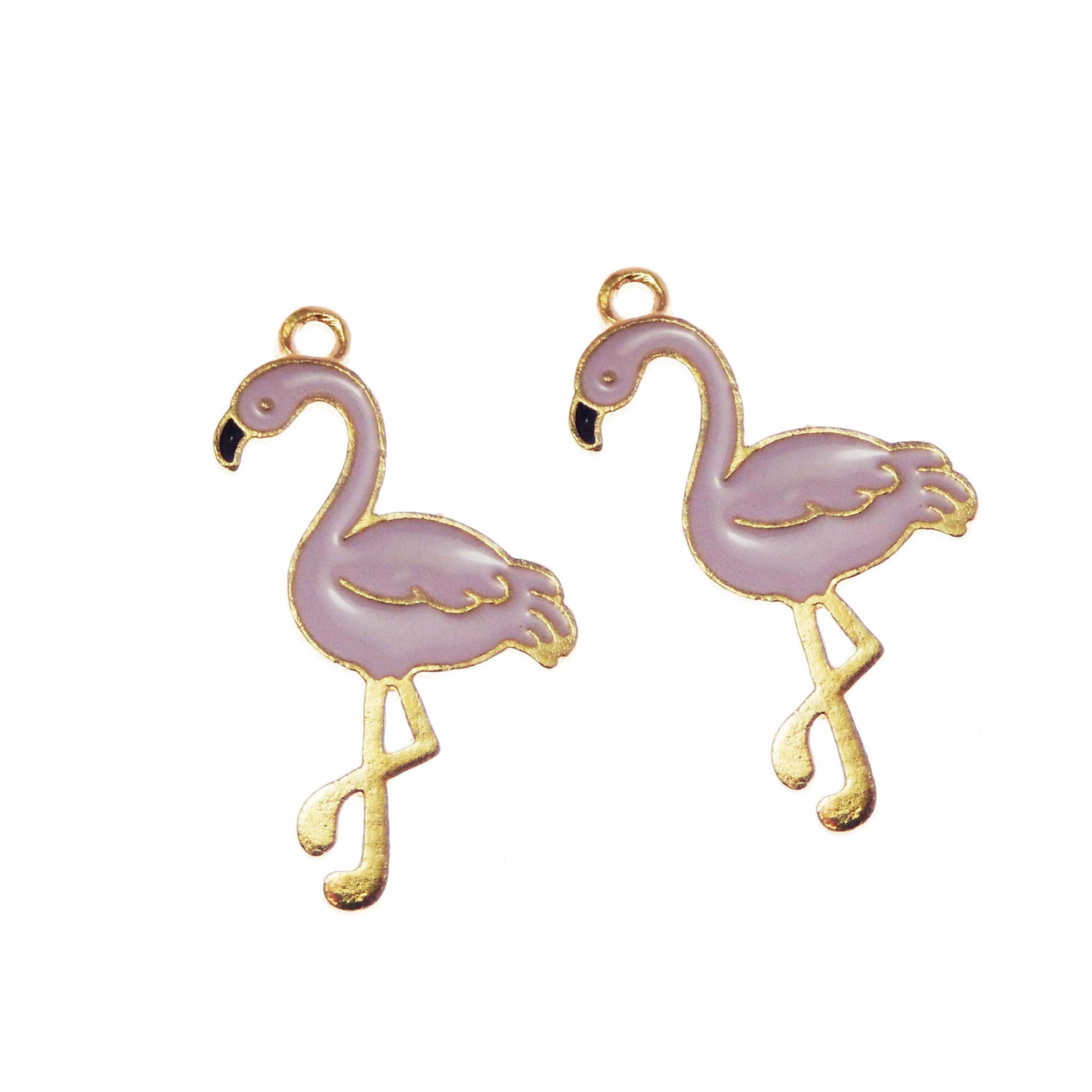 Lot of 10 Pink Enamel Plated Golden Alloy Flamingos Bird Charm Pendant 33x20 MM