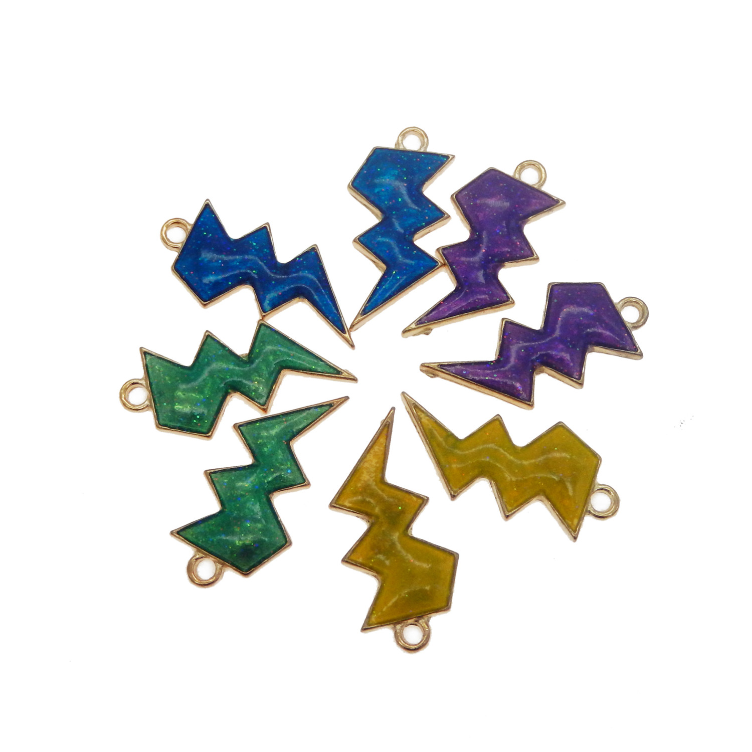 8 pcs Assorted Mix Colorful Enamel Metal Lightning Symbol Charm Pendant Findings