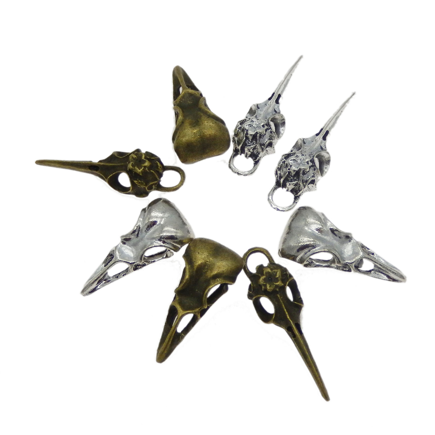 12pcs Alloy Steampunk Raven Bird Bird Skulls Jewelry Pendants Charms Craft 53578