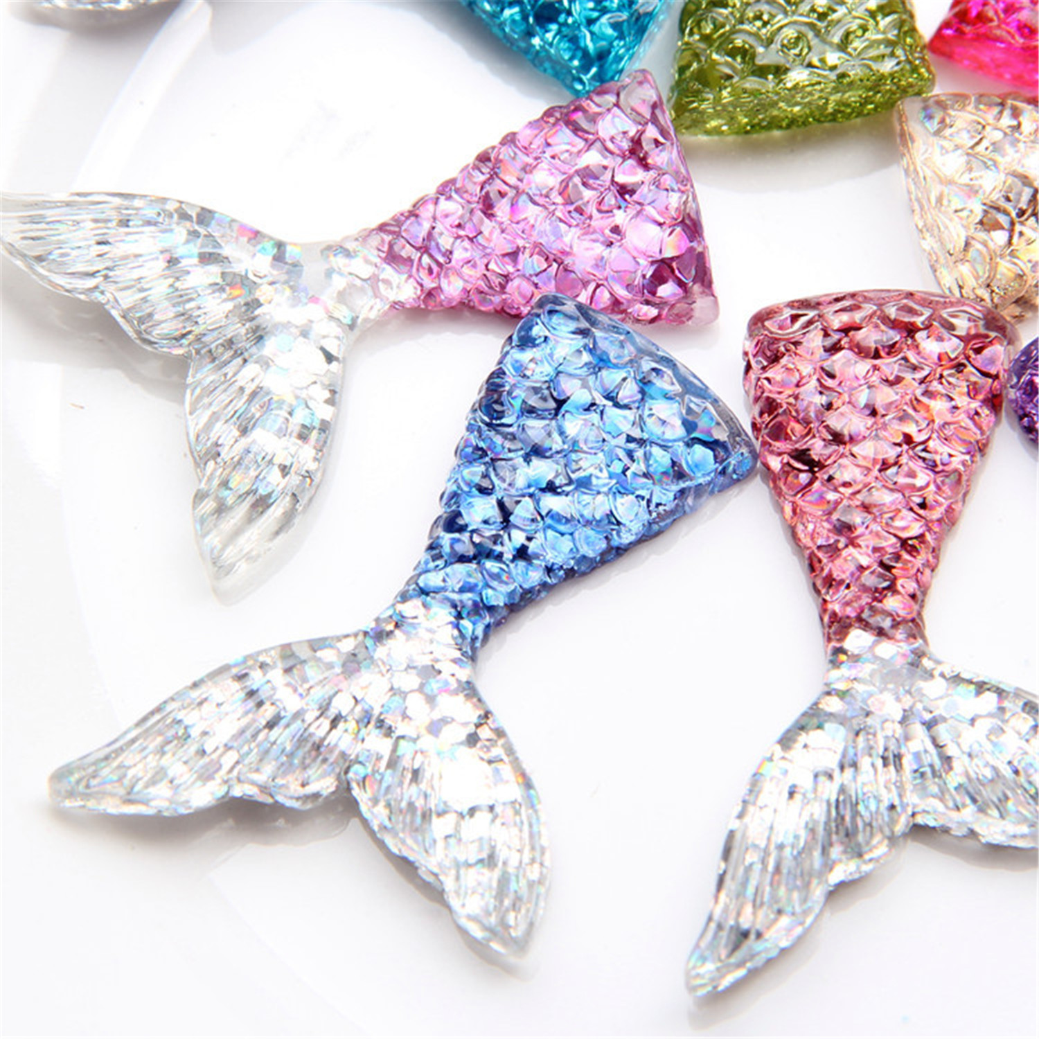 10pcs Mixed colors Large DIY Glitter Mermaid tail flatback Kawaii Resin cabochon