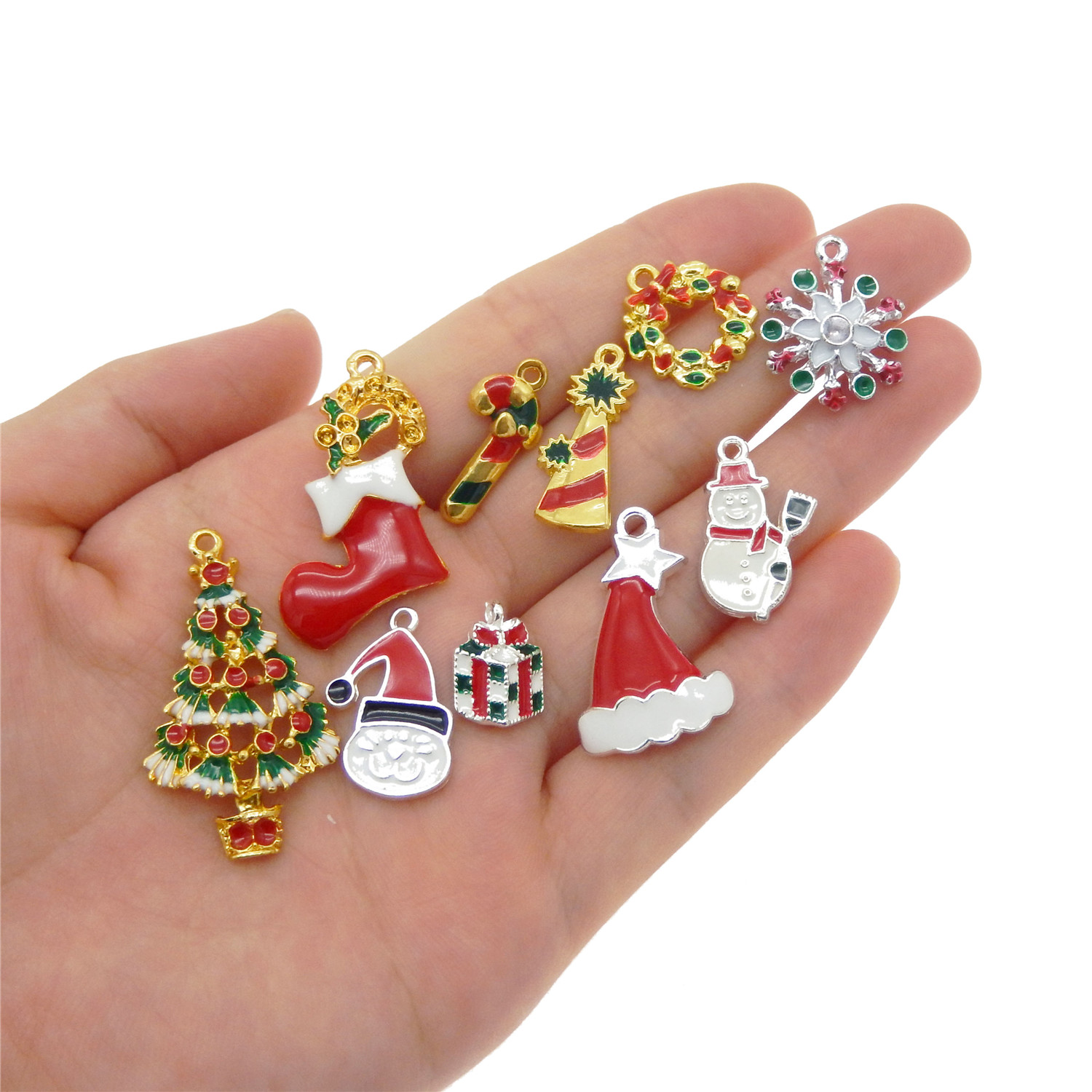 15pcs Mixed Assorted Enamel Alloy Christmas Theme Charms Pendants Findings Craft