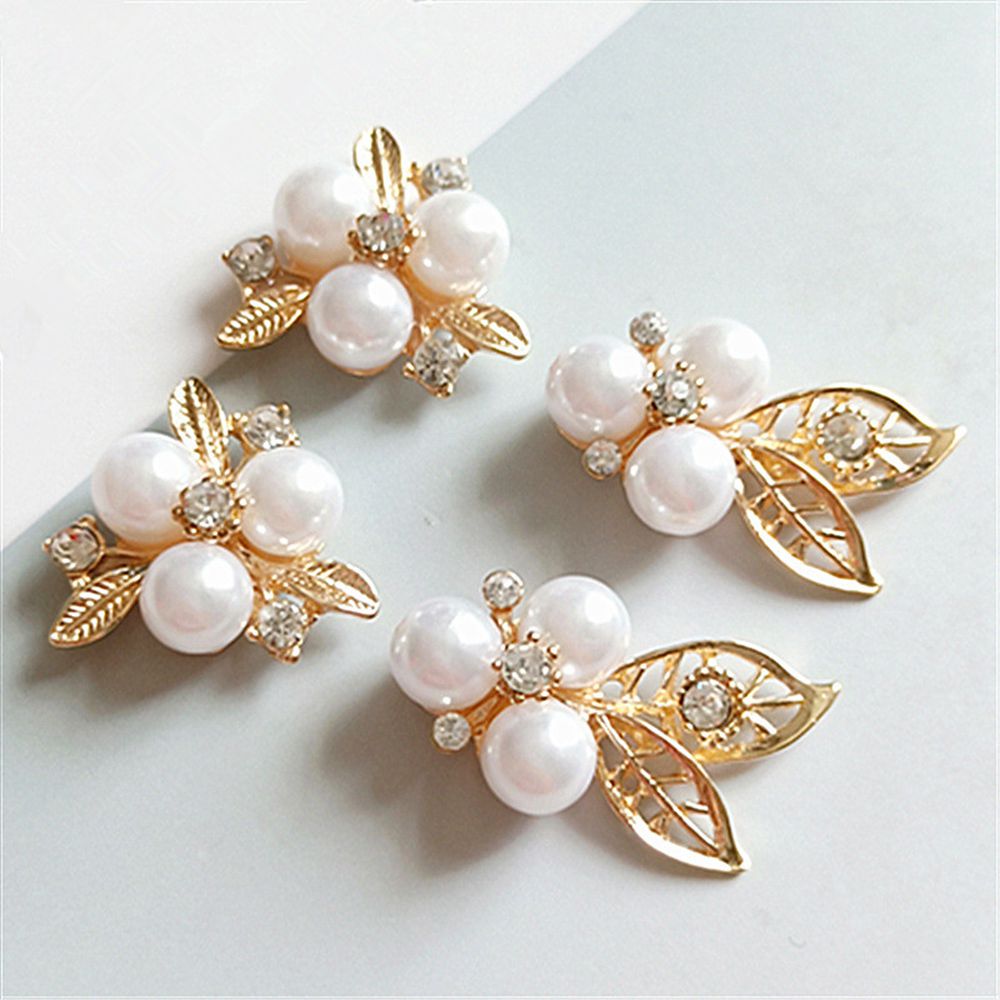 5 Gold Leaf Pearl Beads Buttons Flatback Embellishments DIY Hair Accessories