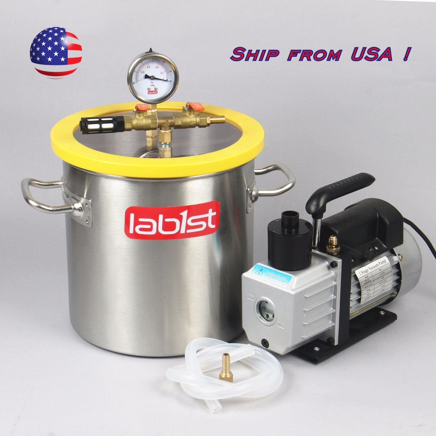 3 Gallon Stainless Steel Vacuum Degassing Chamber Kit, 3CFM Vacuum Pump