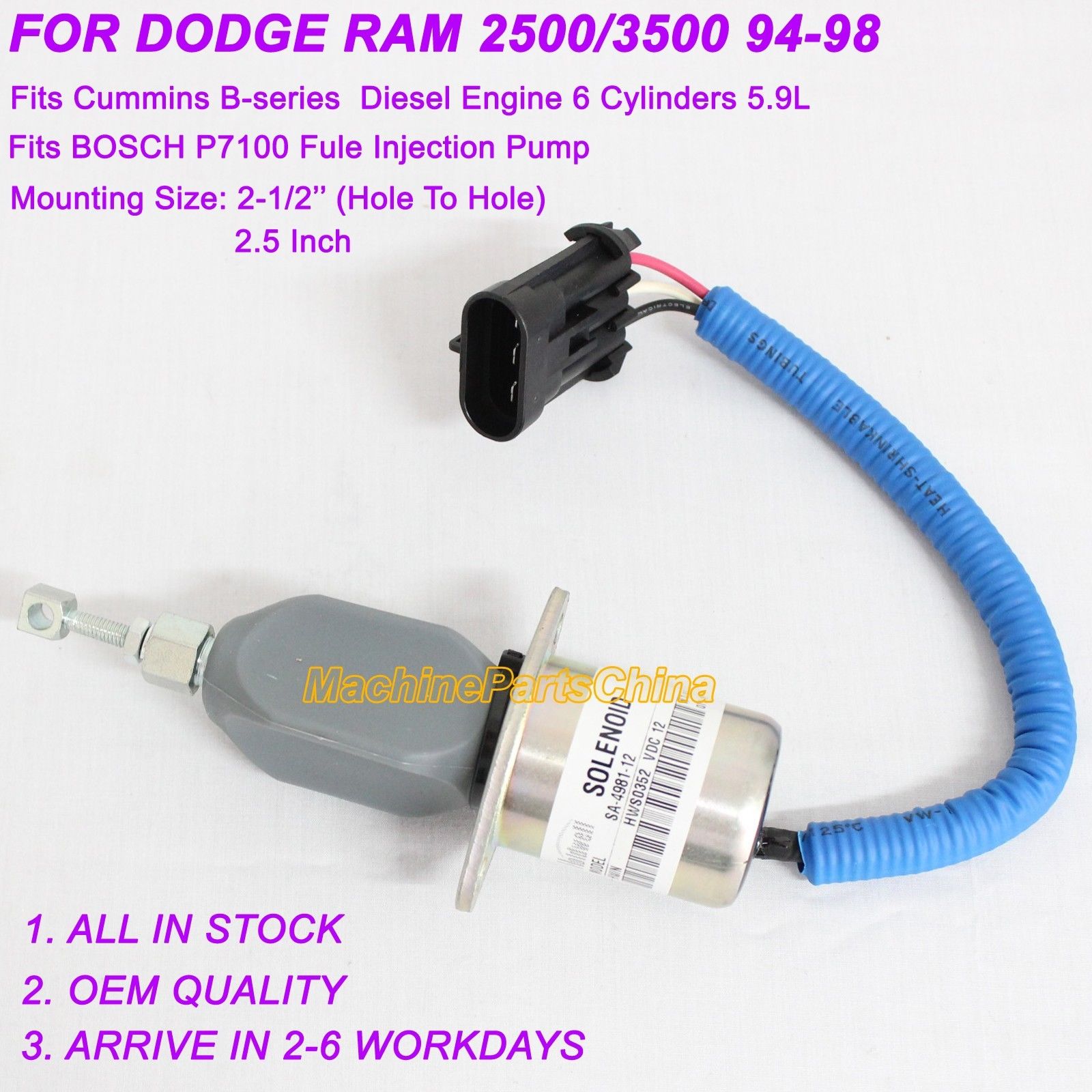 FUEL SHUT OFF SOLENOID Fits 94-98 DODGE RAM Pickup Truck CUMMINS DIESEL 5.9L