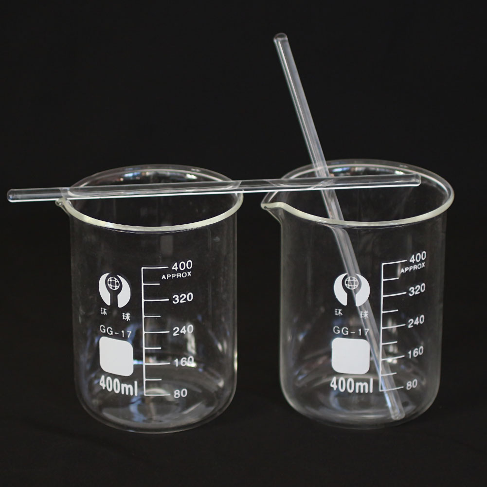 1Set Glass Beaker 2×500ml+2Pcs Glass rods Borosilicate Measuring Lab