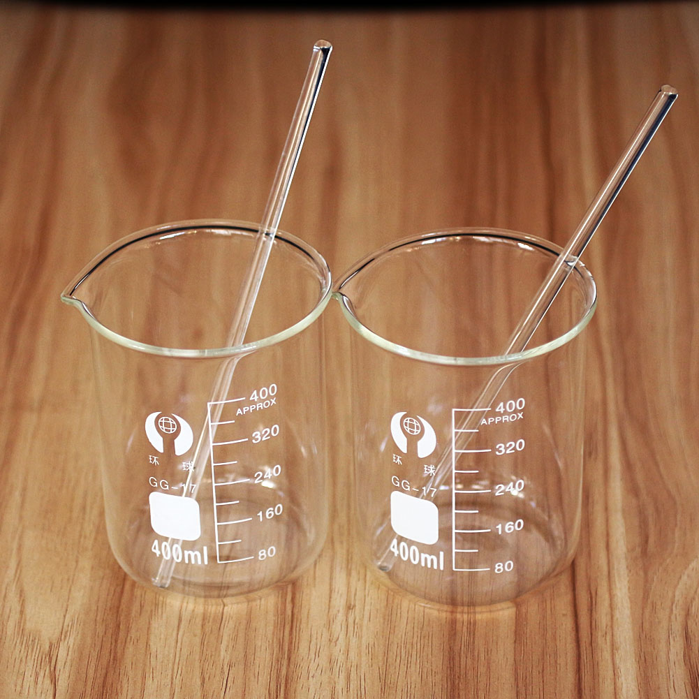 1Set Glass Beaker 2×500ml+2Pcs Glass rods Borosilicate Measuring Lab