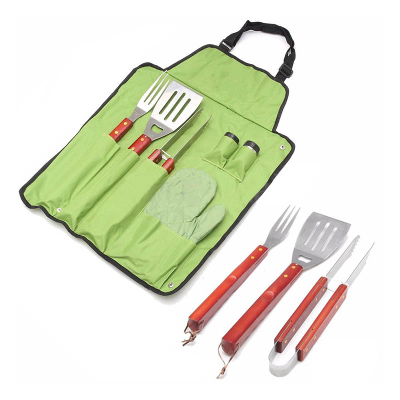 7 Pcs / Set Outdoor BBQ Barbecue Apron & Utensil Set Roll Up Portable Bag Tools eBay
