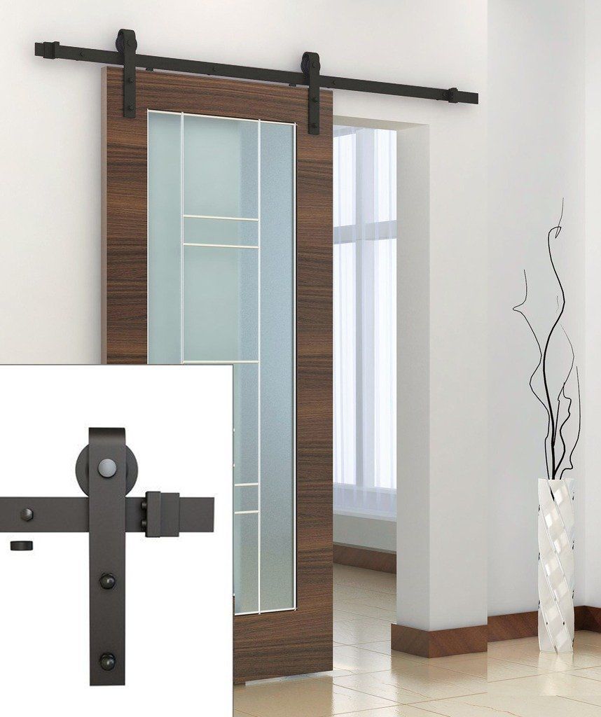 6.6FT Black Carbon Steel Industrial Roller Sliding Wood Door Track Rail Set eBay