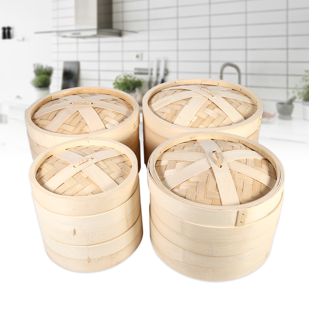 18/ 22/ 24/ 26cm 2 Tiers Bamboo Steamer Basket Chinese Rice Food Cooker