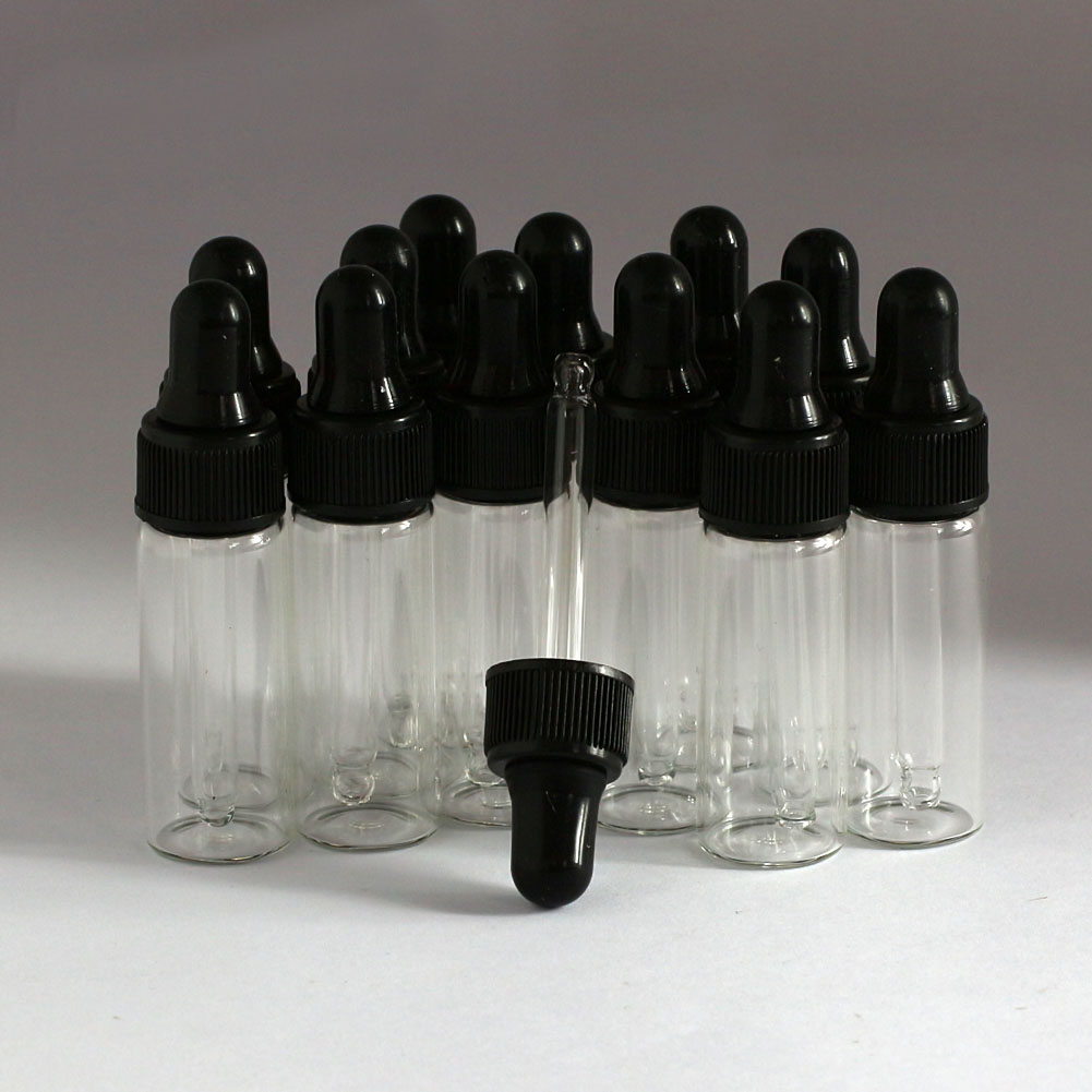 50PCS 5ML Clear Glass Dropper Bottles for Essential Oils with Glass Eye