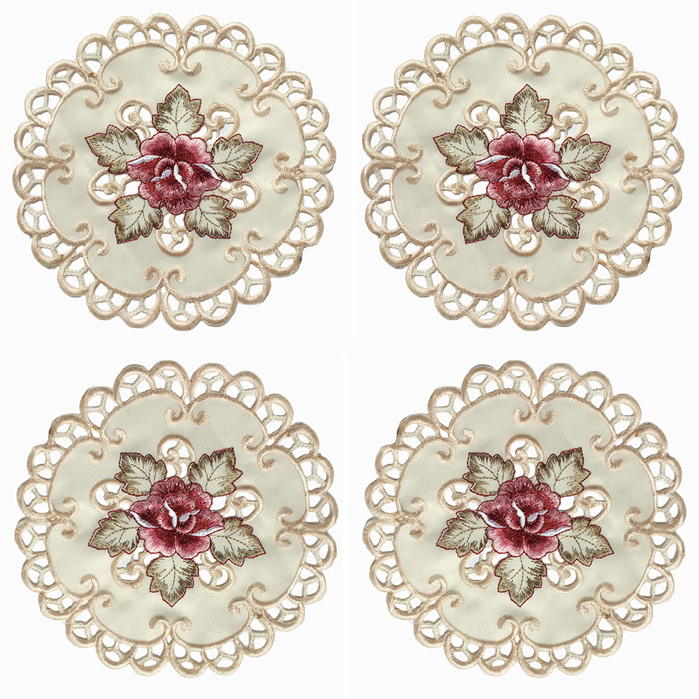 1//4PCS Embroidered Peony Cutwork Table Placemats Lace Oval Doily Mat Party Decor