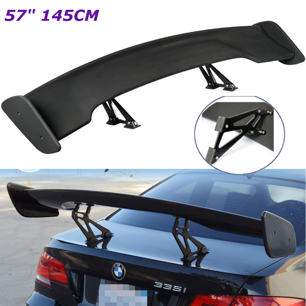 Universal 57" 145cm Black Carbon Fiber GT Car Rear Racing Wing Spoiler