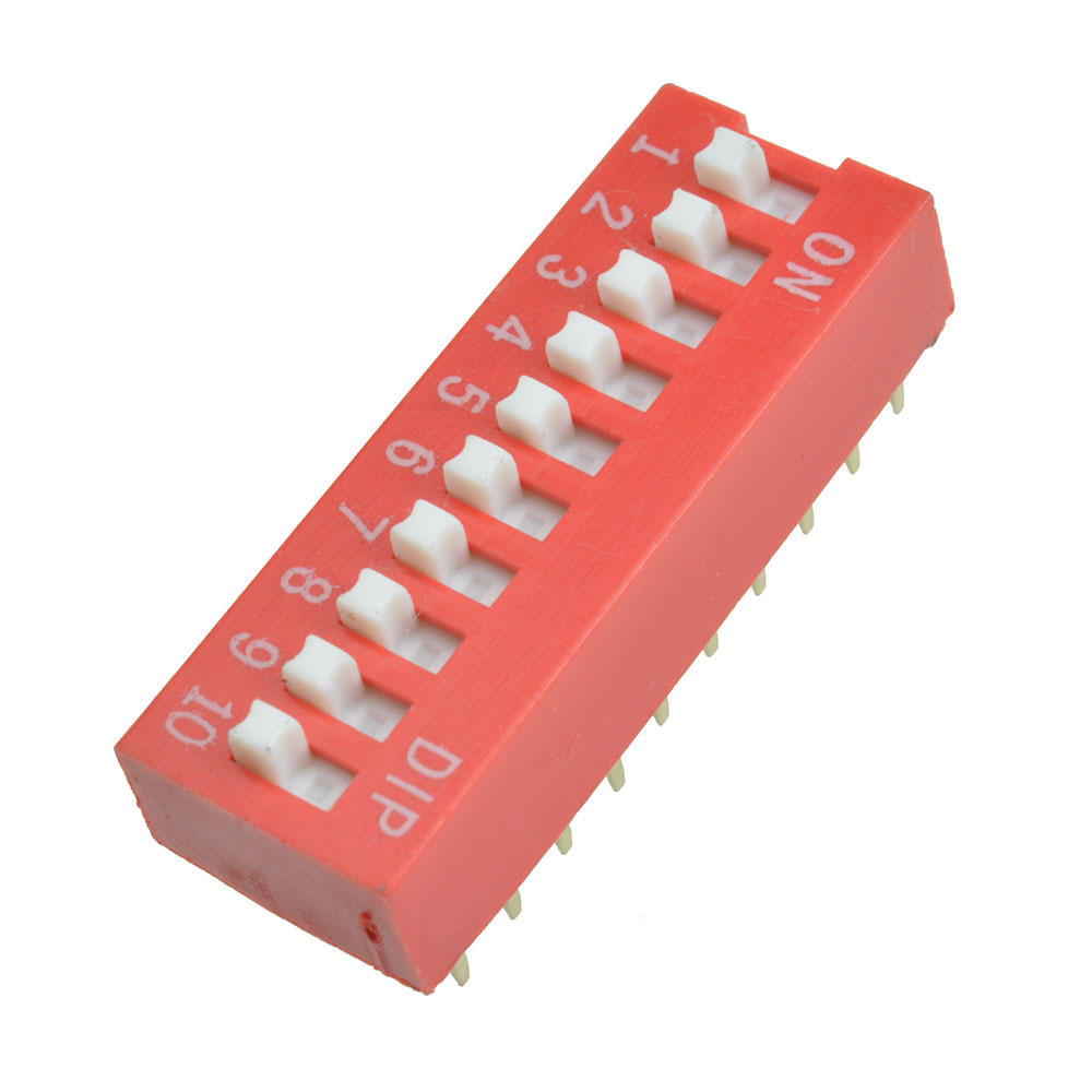 10PCS Red 2.54mm Pitch 10 Position Way 10Bit Slide Type DIP Switch