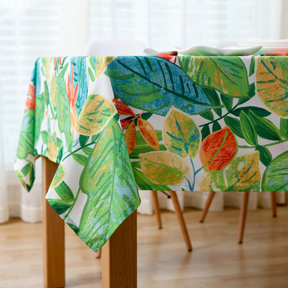 Green Leaves Fabric Tablecloth Waterproof Countryside Table Cover Party