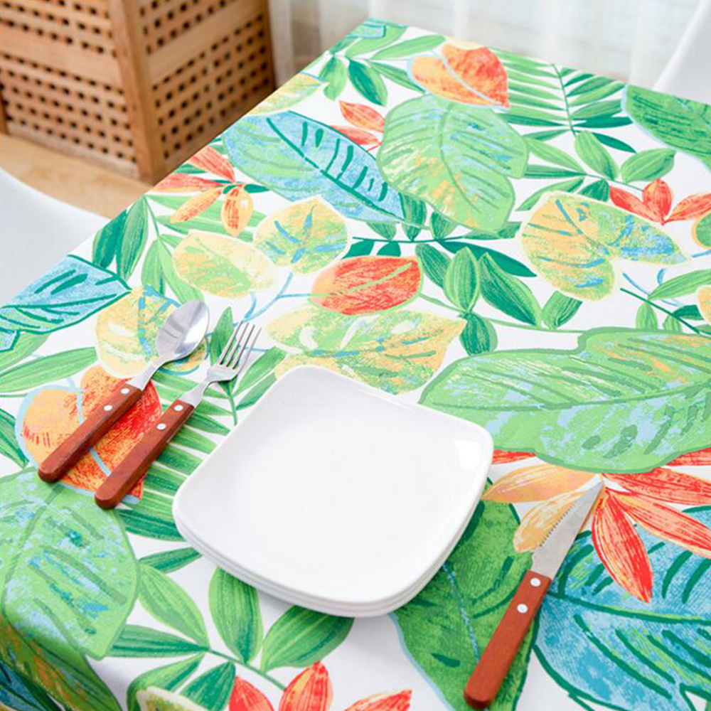 Green Leaves Fabric Tablecloth Waterproof Countryside Table Cover Party