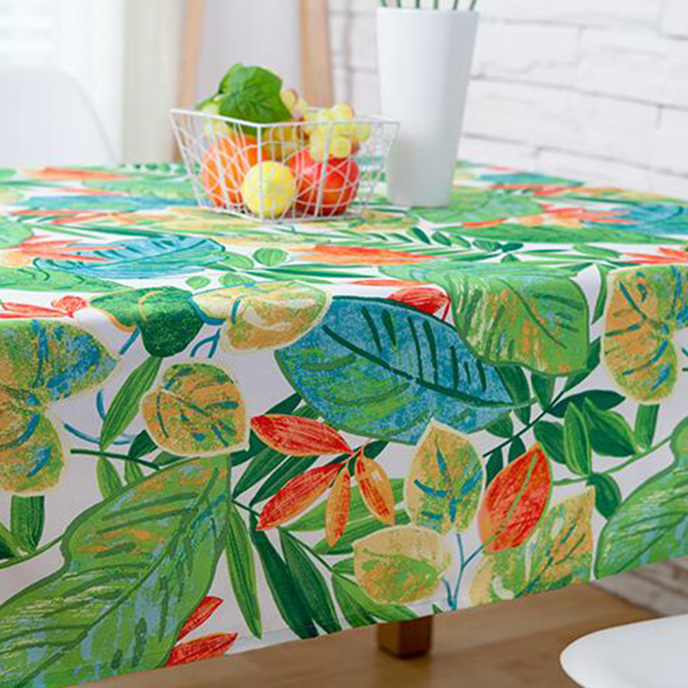Rectangle Waterproof Pastoral Green Leaf Fabric Tablecloth Cover Party