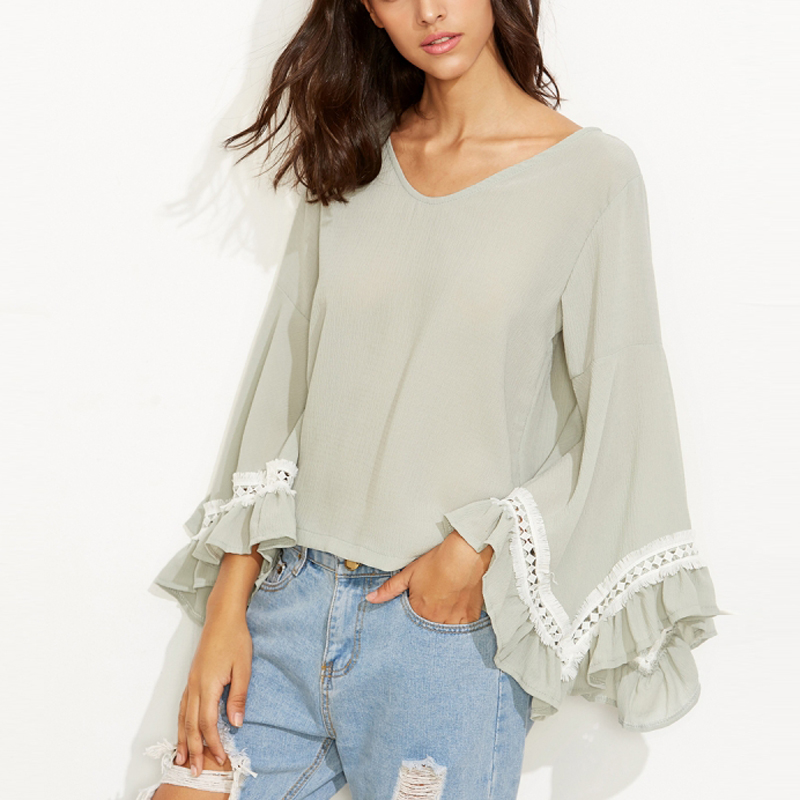 Open Shoulder Round Neck Plain Bell Sleeve T-Shirts | Cutout shoulder top, Fashion, Strapless shirt V Neck Drawstring Crochet Bell Sleeve T-Shirts