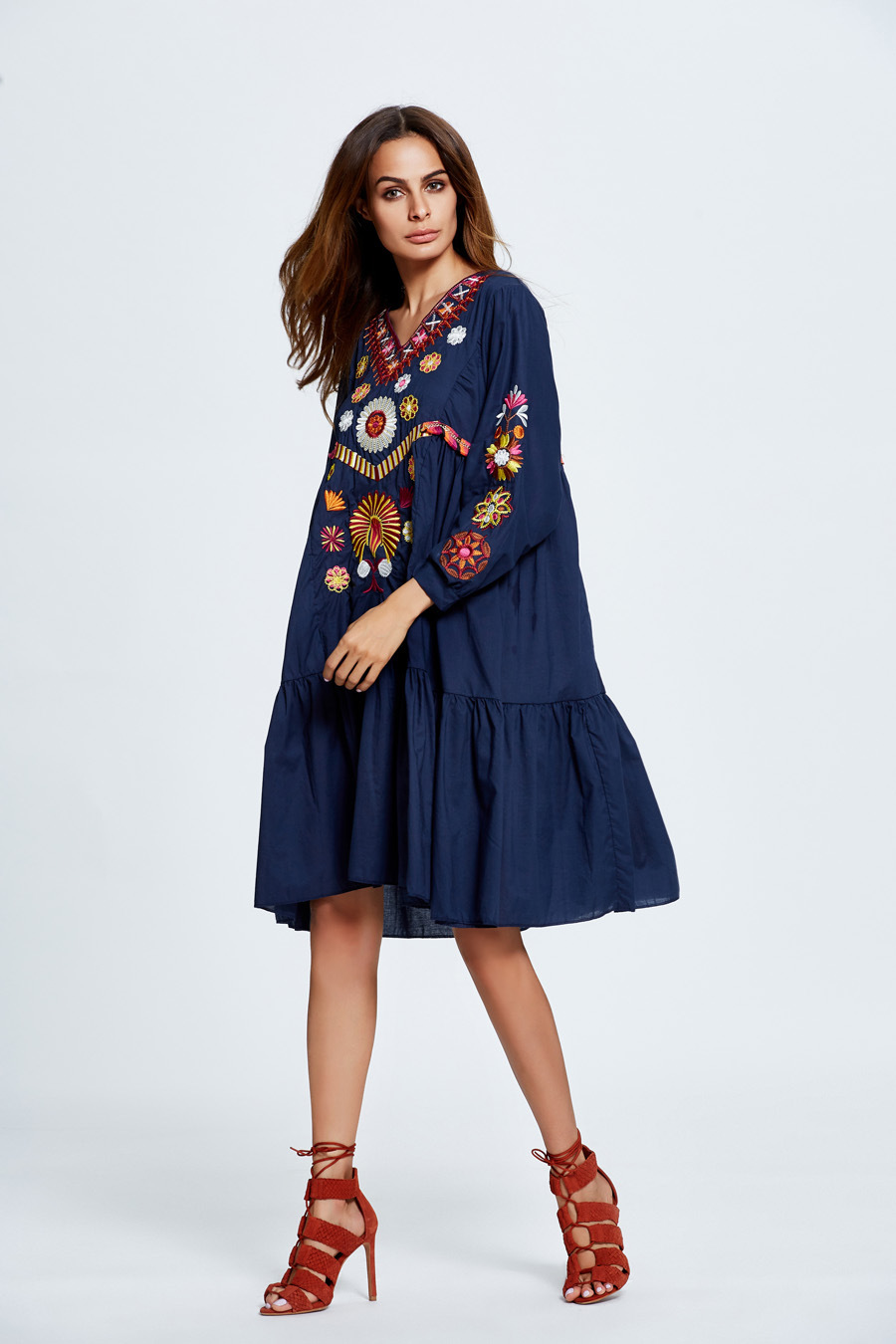 Vyshyvanka Embroidered Dress Button Blouse Shirt Ukrainian Folk Women