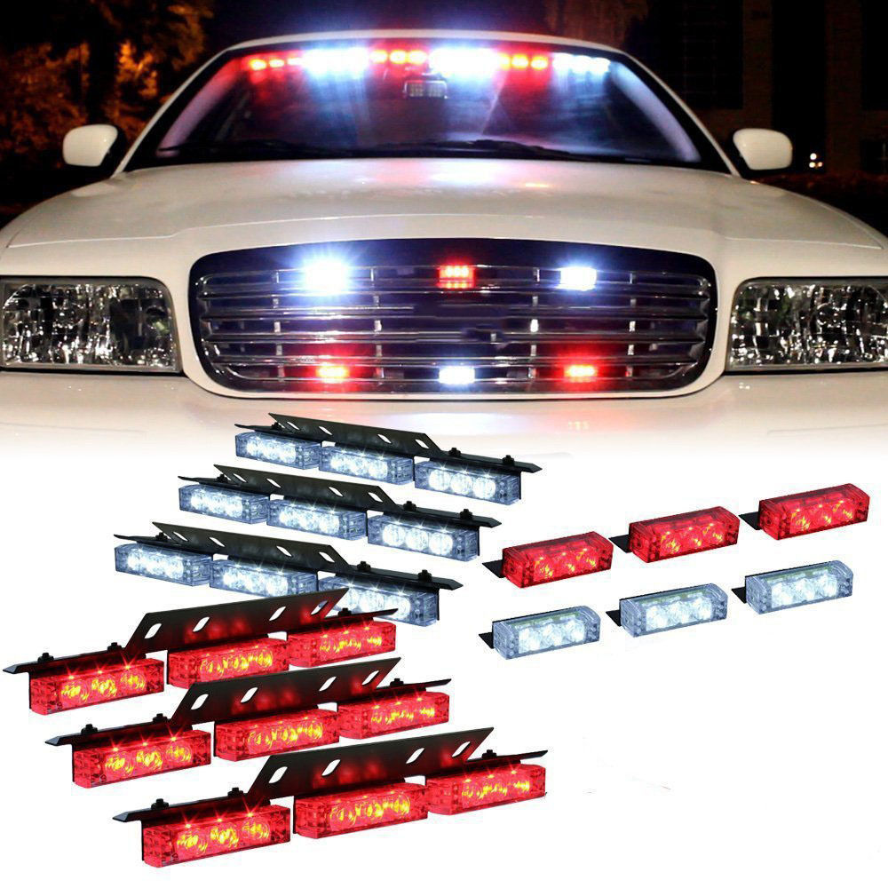 72 LED Grill Red&White Emergency Warning Light Bar Dash Strobe Flashing