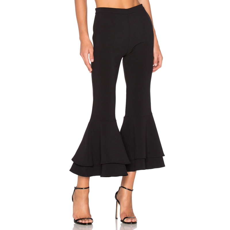 HaoDuoYi Womens Layered Ruffle Bell Bottom Pants Capri Casual Slim Sexy